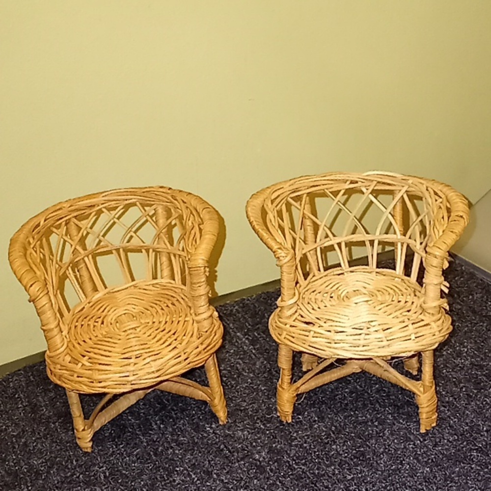 Vintage Miniature Wicker Rattan Style 4" Doll Chair, Made in Hong Kong, 60s-70s